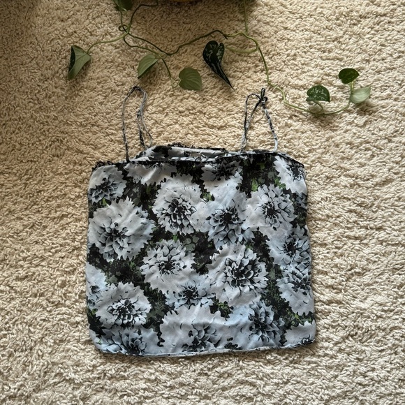 Fleur Du Mal Silk and Lace Trim Blue Floral Cami - Picture 3 of 6